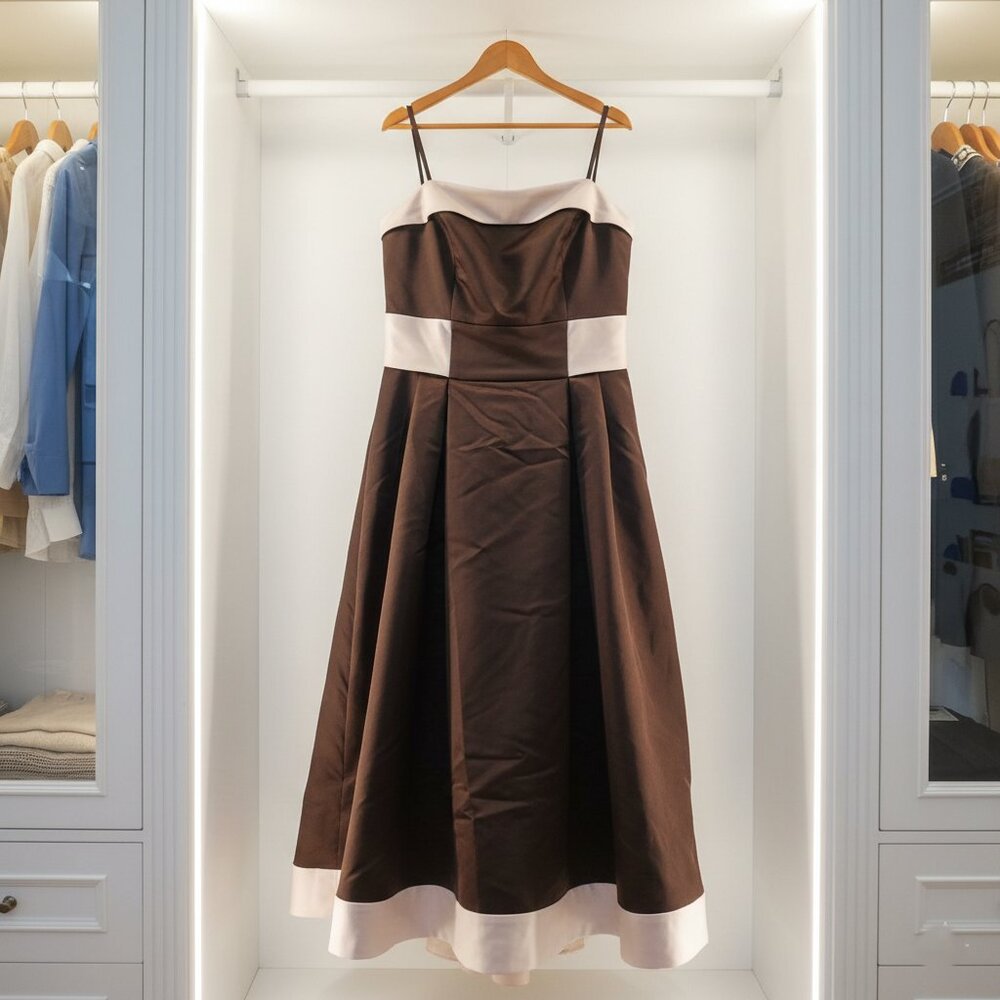 Alfred Sung Brown and Pink Satin Dress